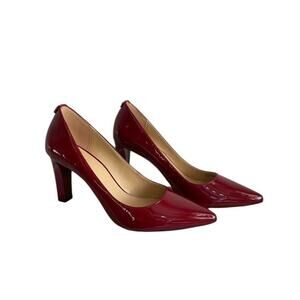 New Michael Kors Women’s 10 Burgundy Abbi Flex Block Heel Pumps Patent Leather